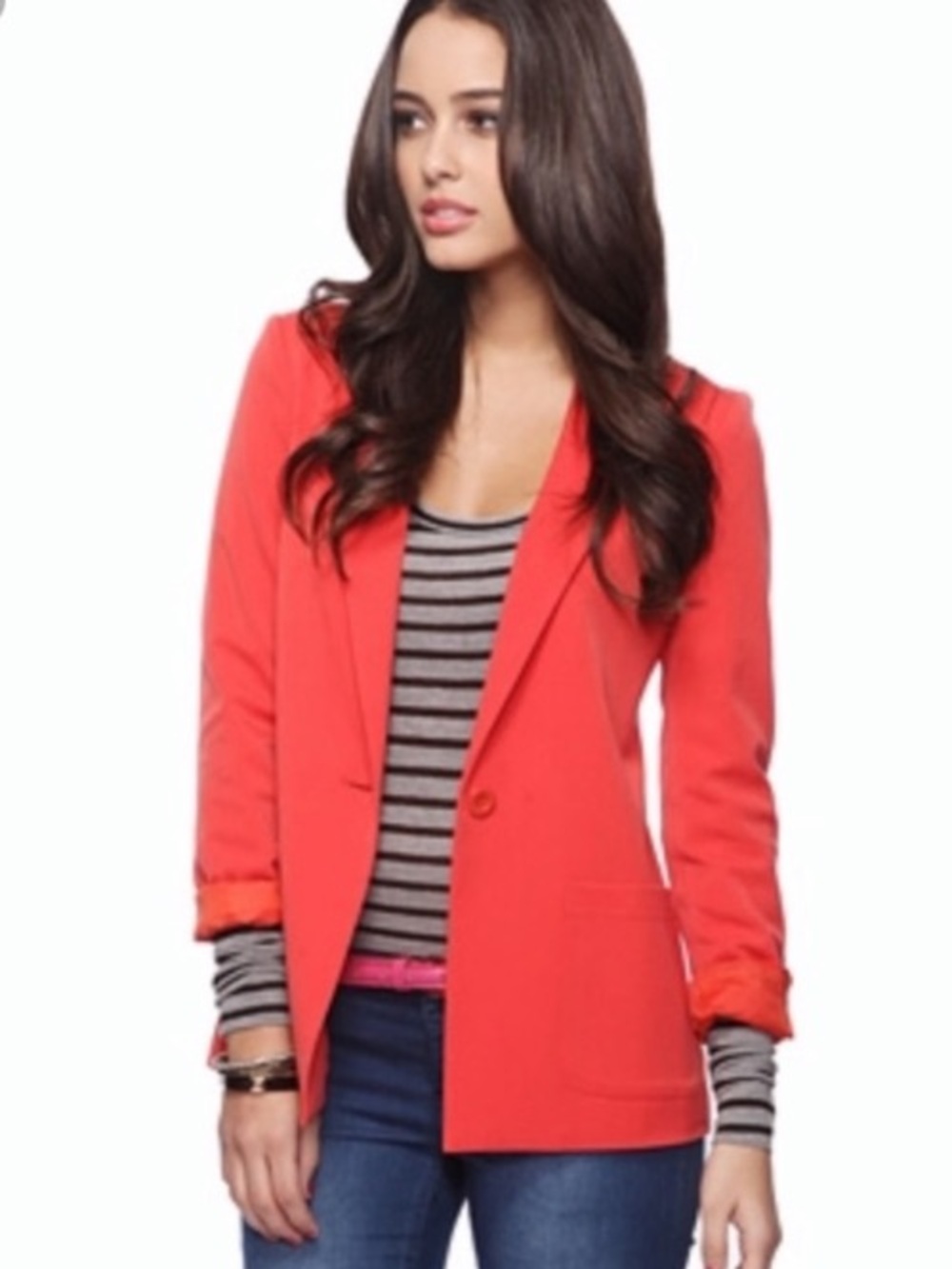 Forever 21 Coral-Red Single-Button Blazer Women Medium